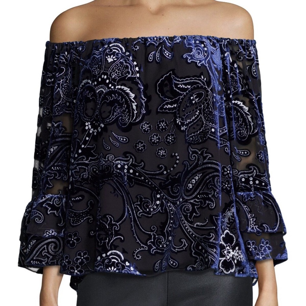 Parker Pyper Off The Shoulder Velvet Burnout Paisley Floral Top size XS